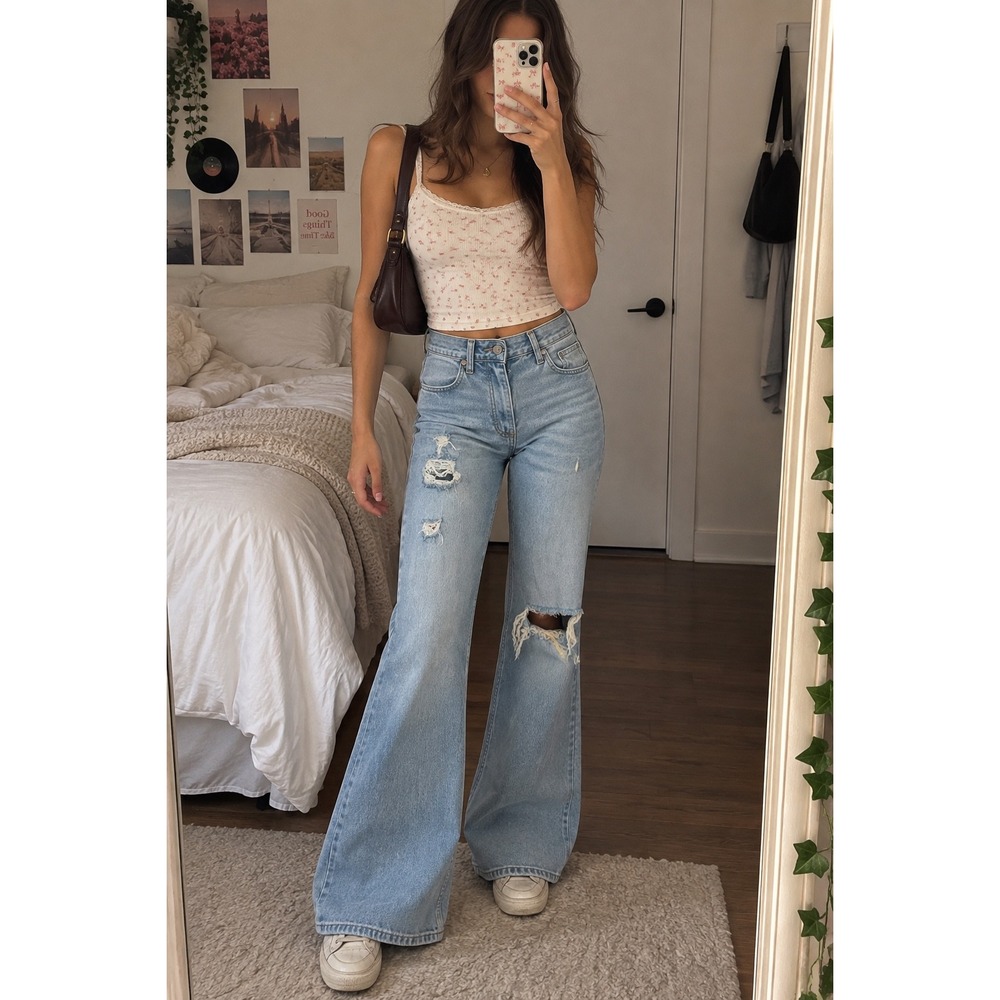 Aéropostale High Rise Flare Jeans Size 6R Light Wash Distressed